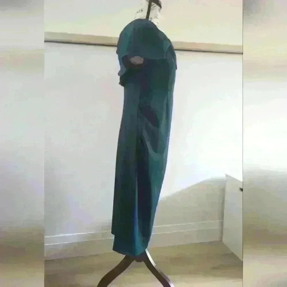 MAACIE | Women's Dark Green Bardot Bow Detail Midi Maternity Dress - Picture 3 of 5